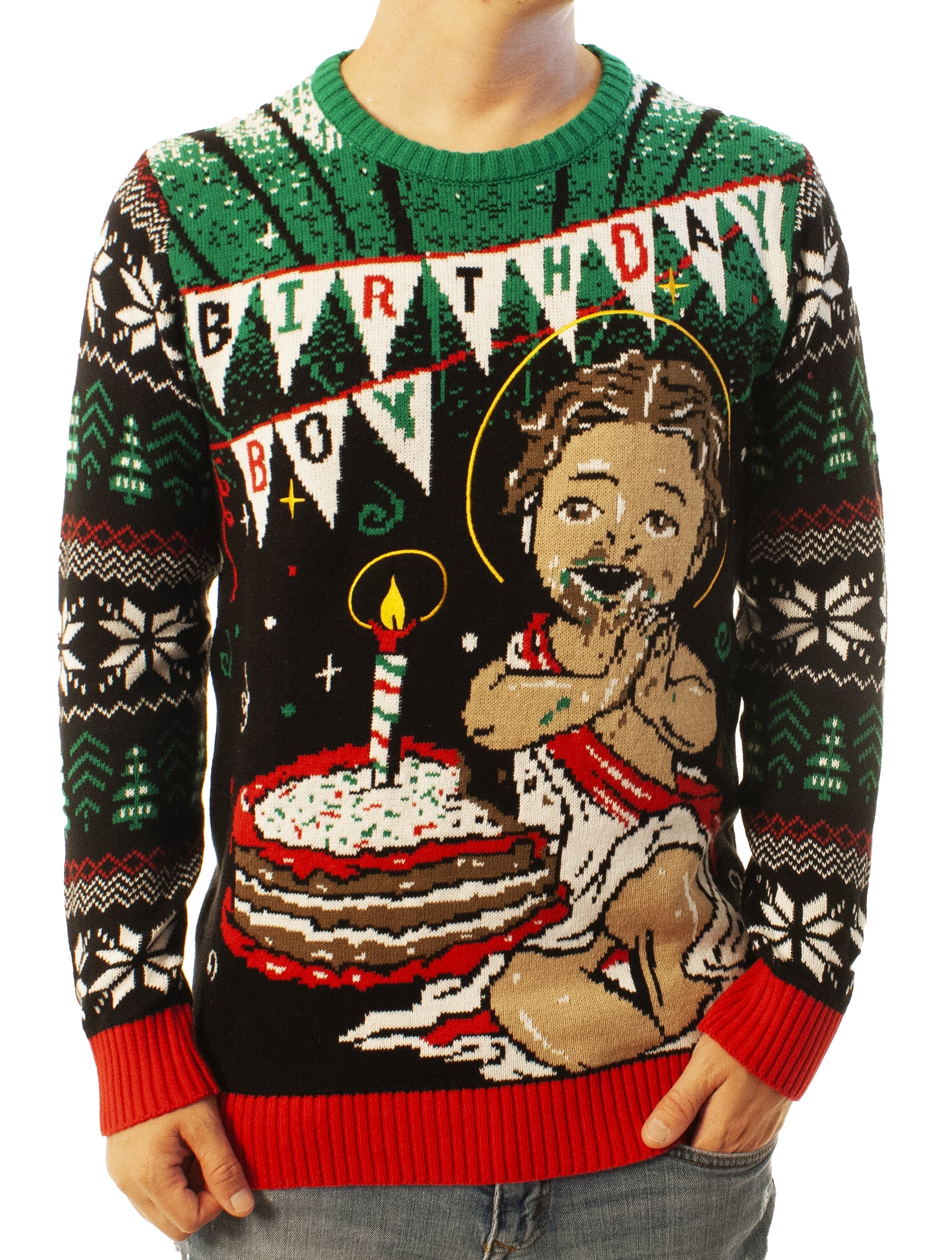 Jesus Birthday Boy Cake Smash Ugly Christmas Sweater - Xmas Gifts For Him Or Her - Jesus Christ Sweater - Christian Shirts Gifts Idea