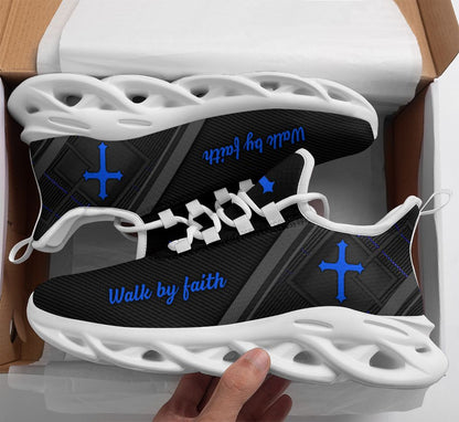 Jesus Black Blue Walk By Faith Yezy Running Sneakers 1 Max Soul Shoes - Christian Shoes For Men And Women
