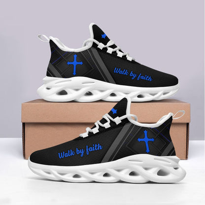 Jesus Black Blue Walk By Faith Yezy Running Sneakers 1 Max Soul Shoes - Christian Shoes For Men And Women