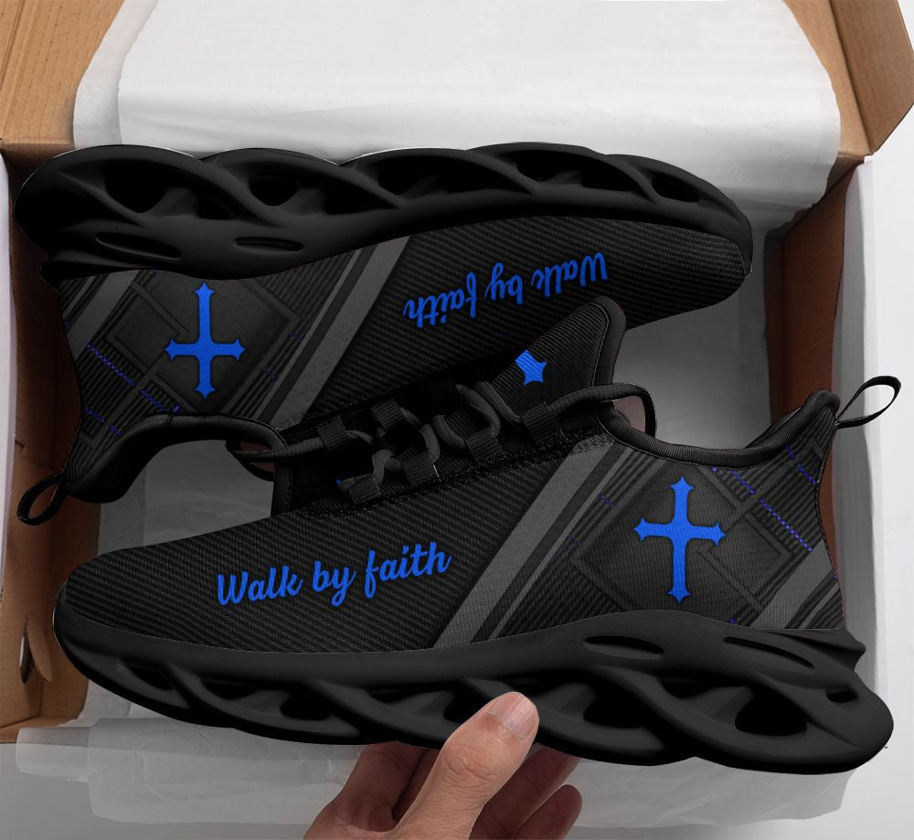 Jesus Black Blue Walk By Faith Yezy Running Sneakers 1 Max Soul Shoes - Christian Shoes For Men And Women