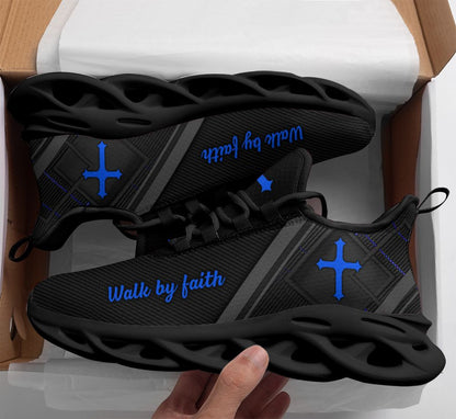 Jesus Black Blue Walk By Faith Yezy Running Sneakers 1 Max Soul Shoes - Christian Shoes For Men And Women