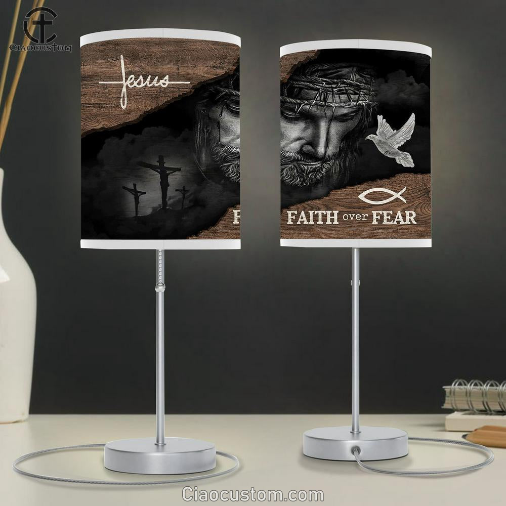 Jesus Black Faith Over Fear Table Lamp Art - Christian Lamp Art Decor - Bible Verse Table Lamp