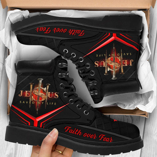 Jesus Black Faith Over Fear Tbl Boots - Christian Shoes For Men And Women
