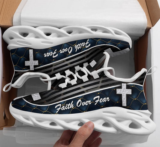 Jesus Black Faith Over Fear Yezy Running Sneakers Max Soul Shoes - Christian Shoes For Men And Women
