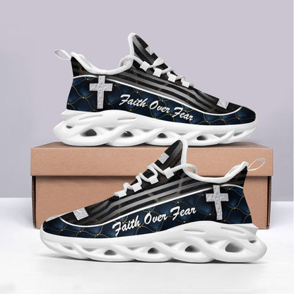 Jesus Black Faith Over Fear Yezy Running Sneakers Max Soul Shoes - Christian Shoes For Men And Women
