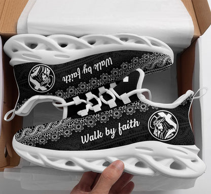 Jesus Black Walk By Faith Yezy Running Sneakers 1 Max Soul Shoes - Christian Shoes For Men And Women