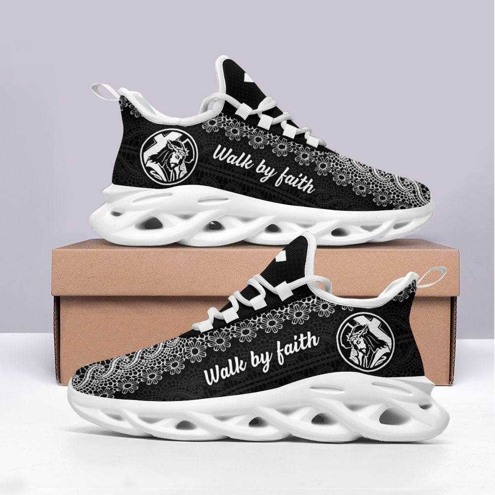 Jesus Black Walk By Faith Yezy Running Sneakers 1 Max Soul Shoes - Christian Shoes For Men And Women