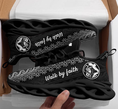 Jesus Black Walk By Faith Yezy Running Sneakers 1 Max Soul Shoes - Christian Shoes For Men And Women