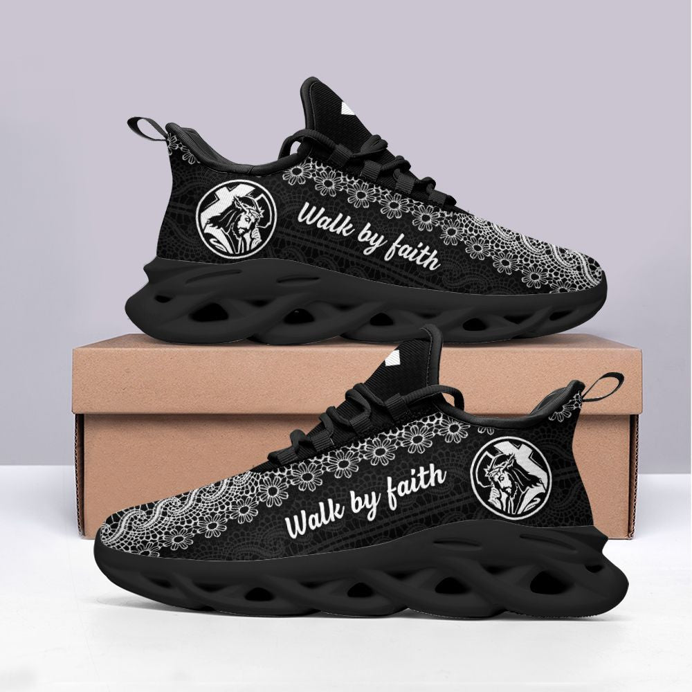 Jesus Black Walk By Faith Yezy Running Sneakers 1 Max Soul Shoes - Christian Shoes For Men And Women
