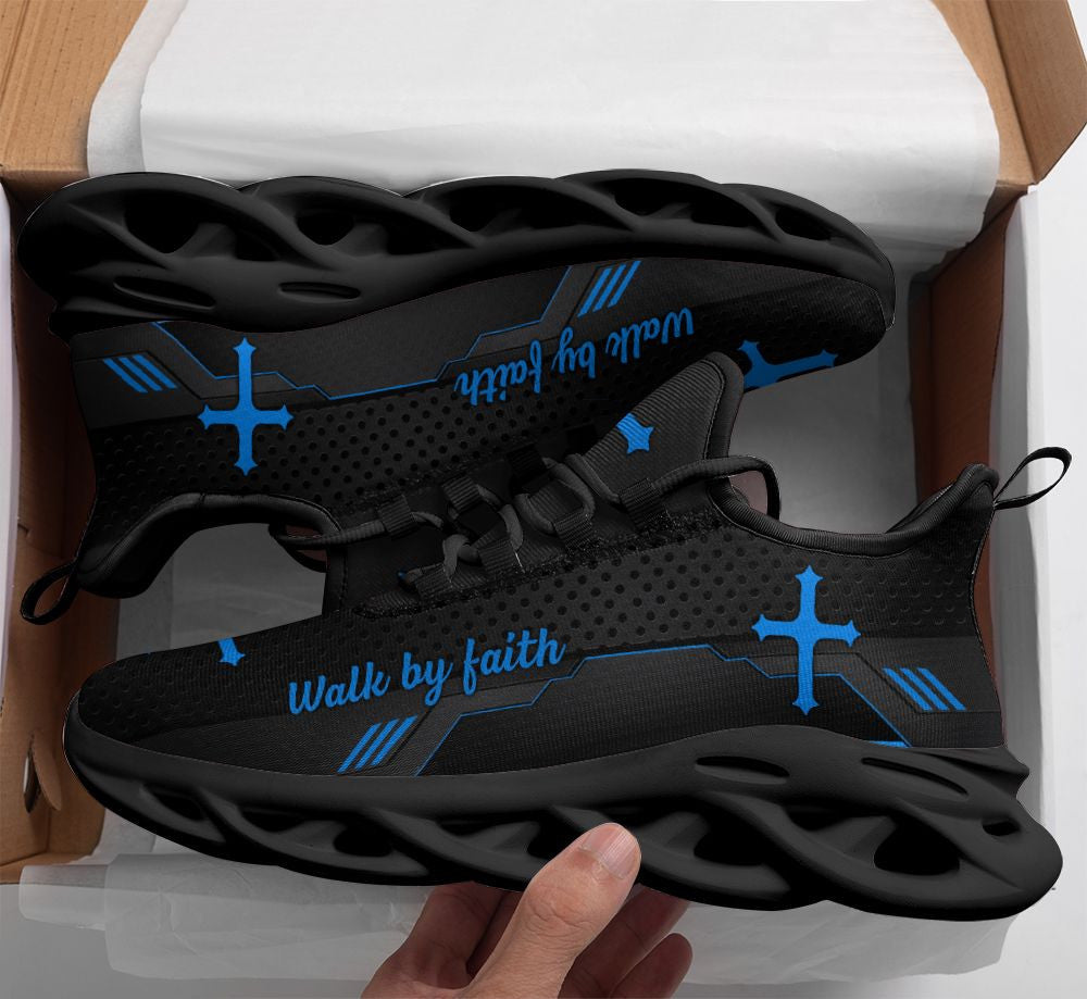 Jesus Black Walk By Faith Yezy Running Sneakers 2 Max Soul Shoes - Christian Shoes For Men And Women