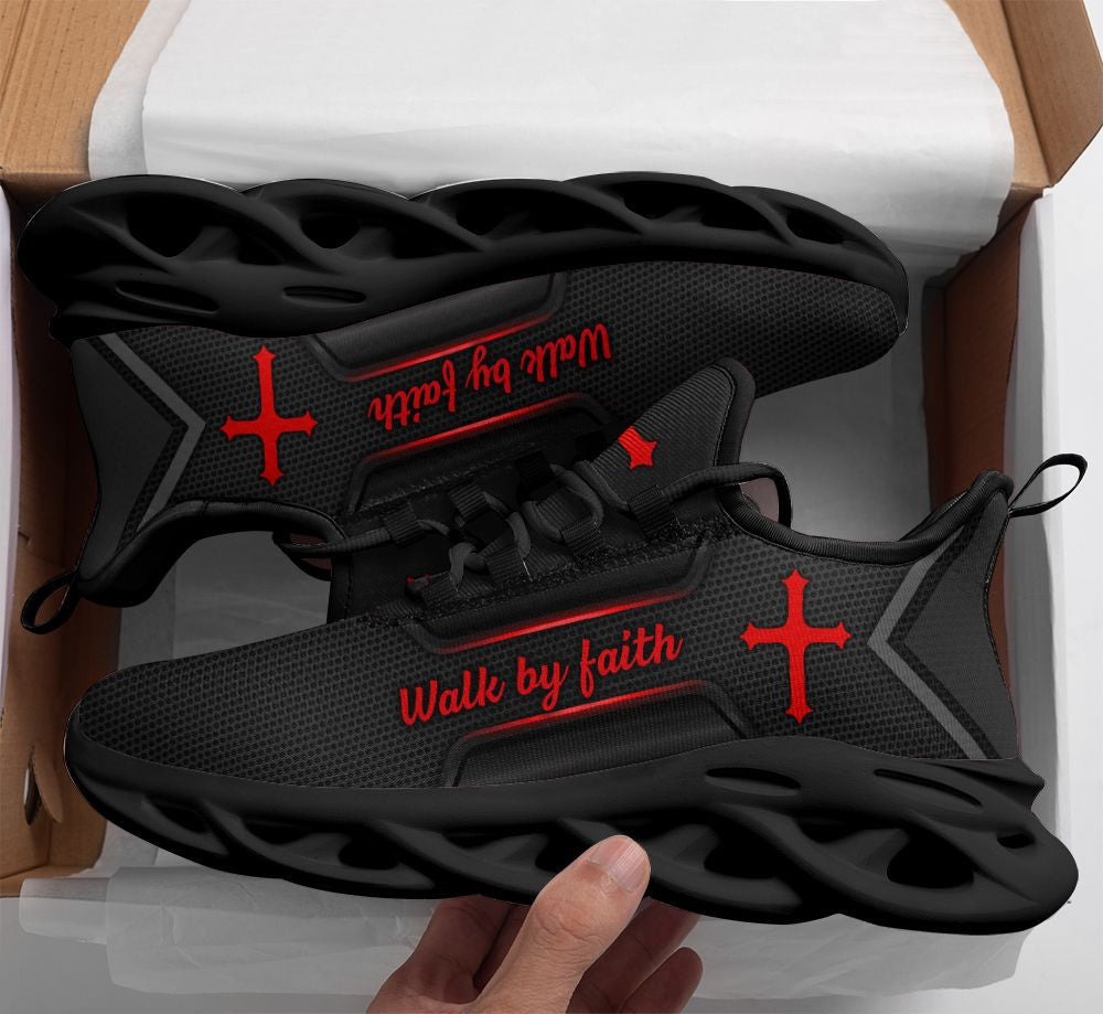Jesus Black Walk By Faith Yezy Running Sneakers 3 Max Soul Shoes - Christian Shoes For Men And Women