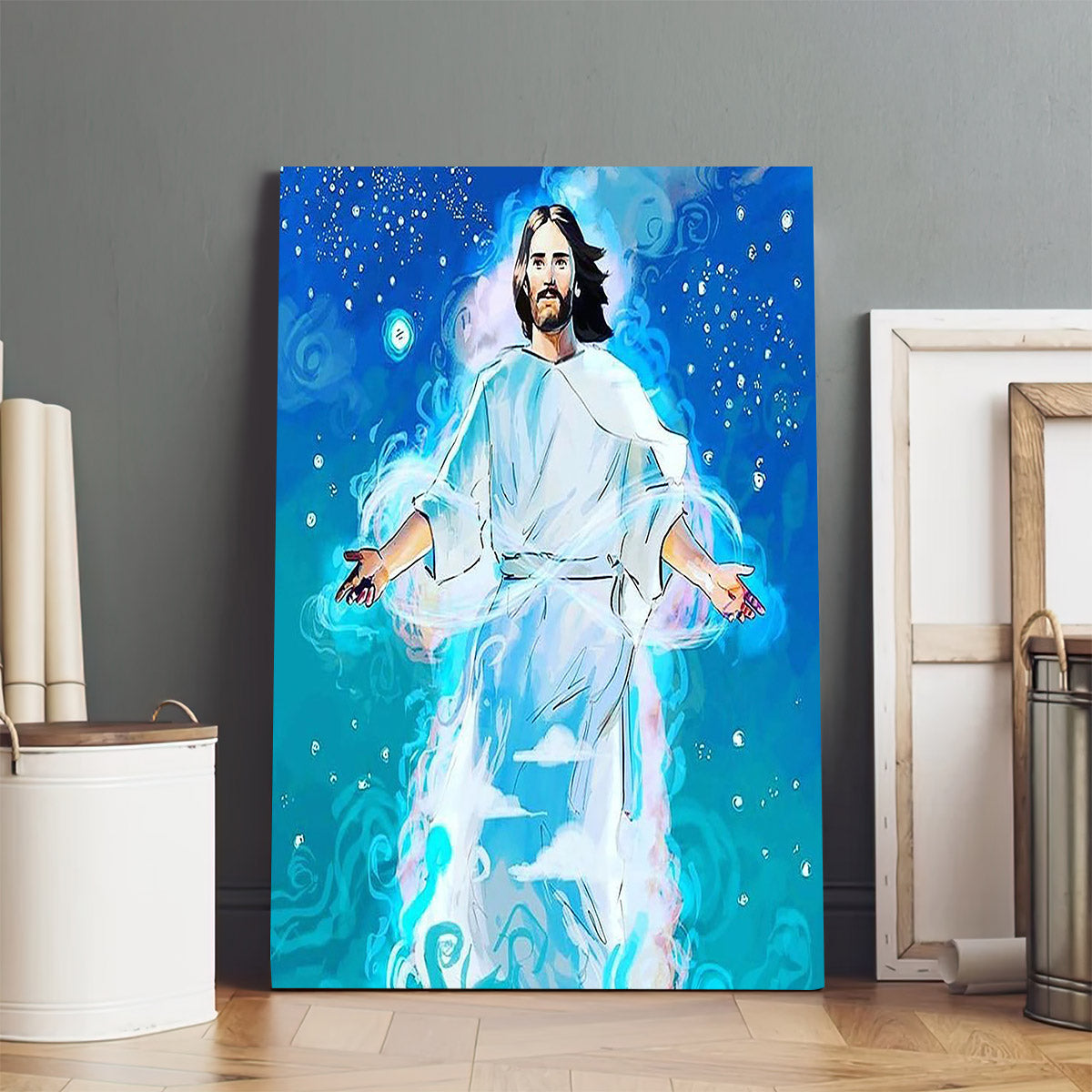 Jesus Blue Art Canvas Picture - Jesus Christ Canvas Art - Christian Wall Canvas