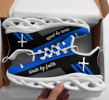Jesus Blue Walk By Faith Yezy Running Sneakers 2 Max Soul Shoes - Christian Shoes For Men And Women