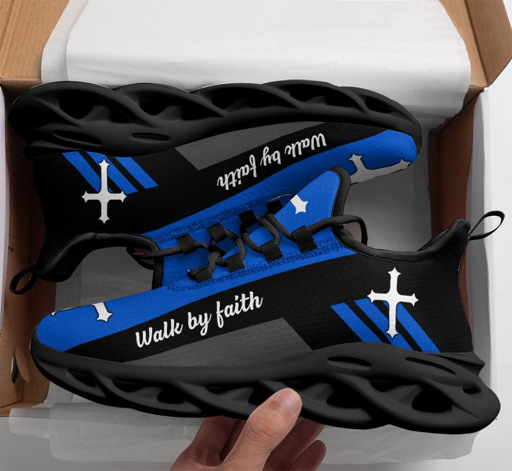 Jesus Blue Walk By Faith Yezy Running Sneakers 2 Max Soul Shoes - Christian Shoes For Men And Women