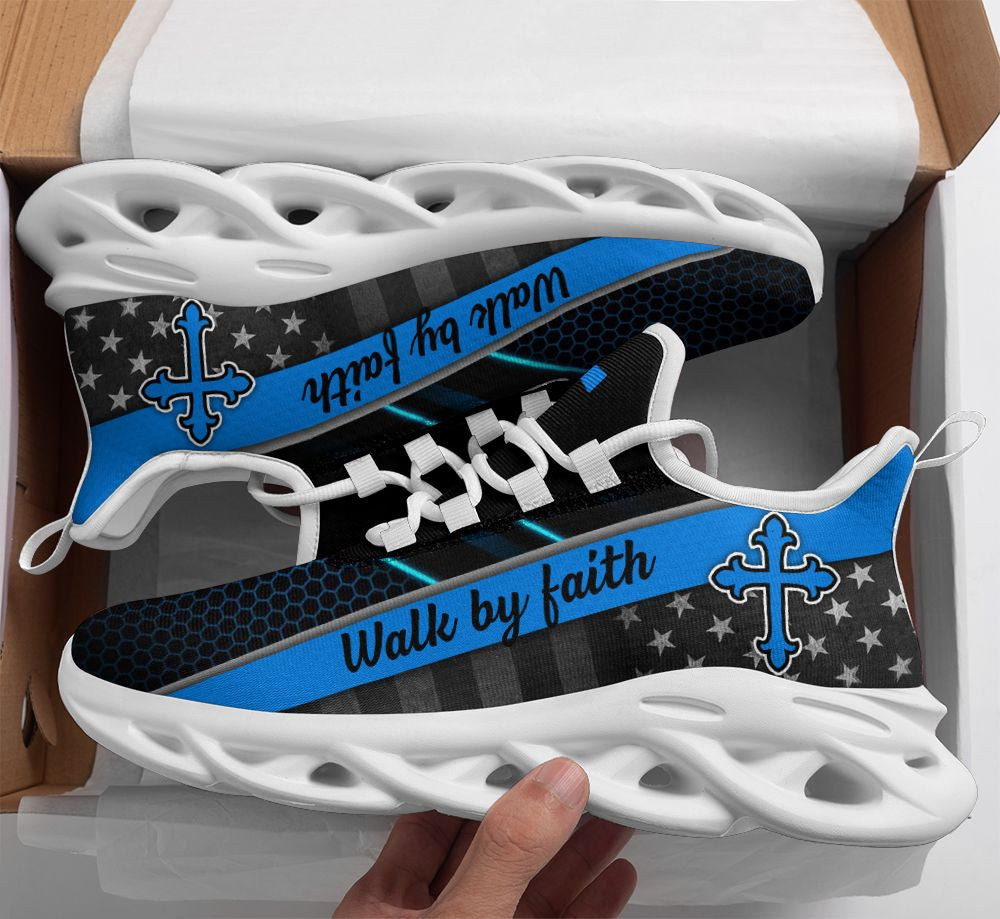 Jesus Blue Walk By Faith Yezy Running Sneakers Max Soul Shoes - Christian Shoes For Men And Women