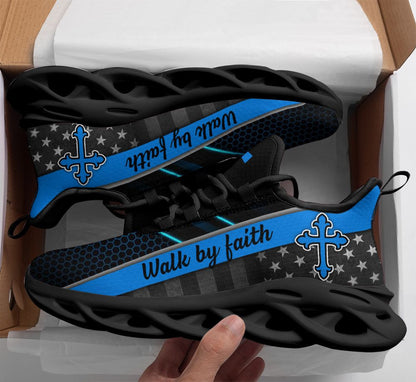 Jesus Blue Walk By Faith Yezy Running Sneakers Max Soul Shoes - Christian Shoes For Men And Women