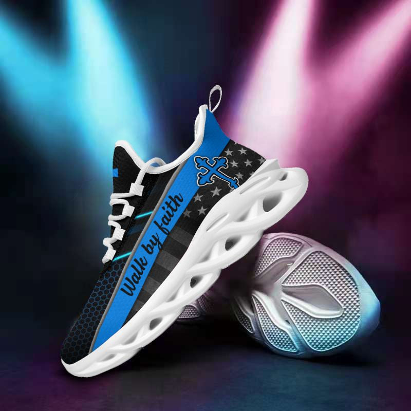 Jesus Blue Walk By Faith Yezy Running Sneakers Max Soul Shoes - Christian Shoes For Men And Women