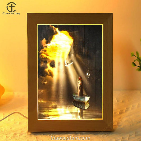 Jesus, Boat, Dove, Light From Heaven Frame Lamp