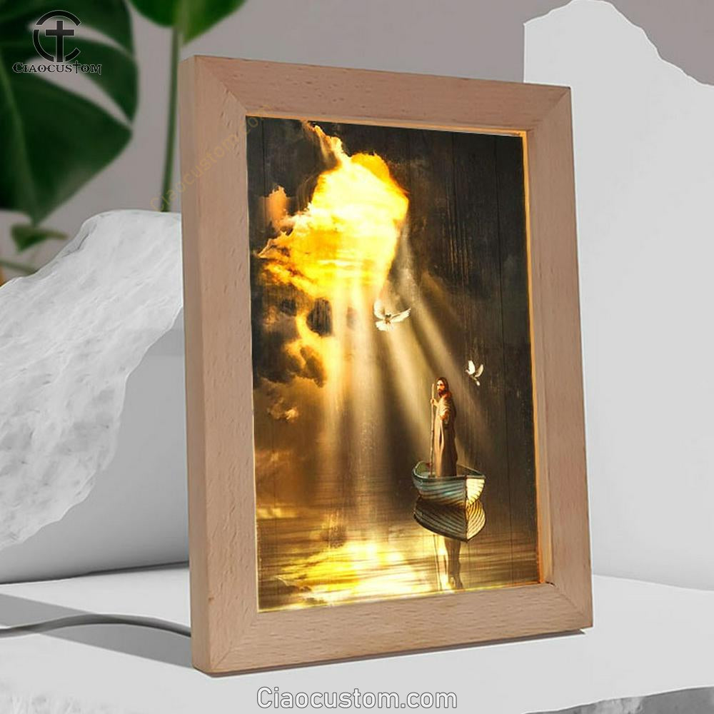 Jesus, Boat, Dove, Light From Heaven Frame Lamp