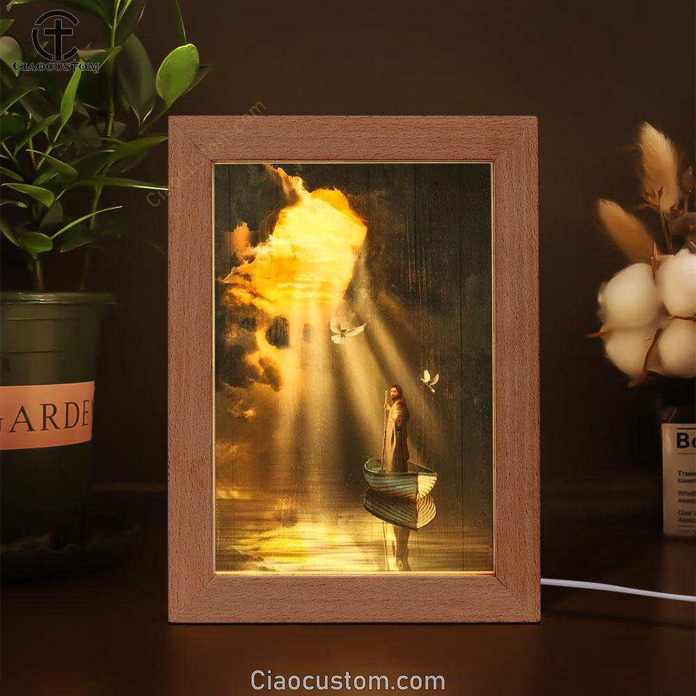 Jesus, Boat, Dove, Light From Heaven Frame Lamp