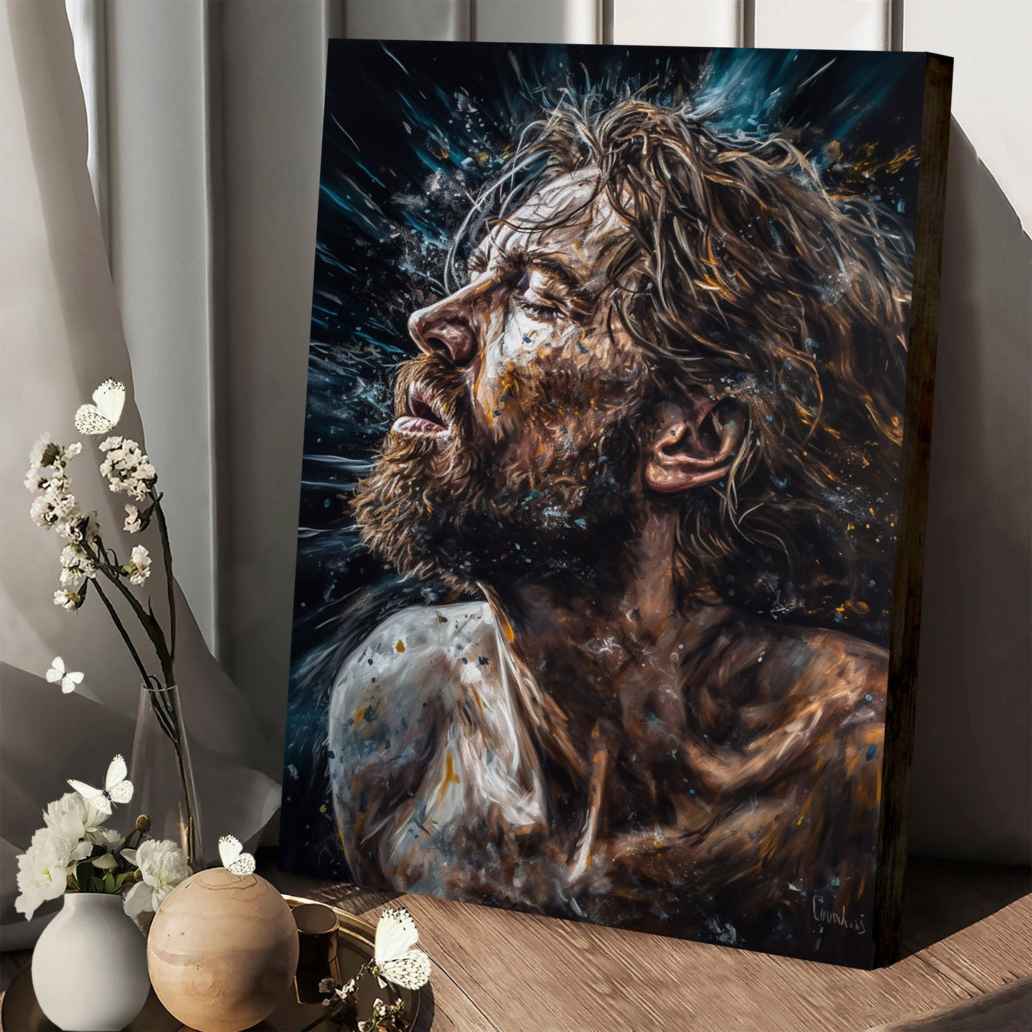 Jesus Breathing In Water 3 - Canvas Picture - Jesus Christ Canvas - Christian Wall Art