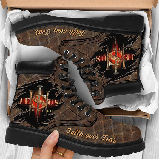 Jesus Brown Faith Over Fear Tbl Boots - Christian Shoes For Men And Women