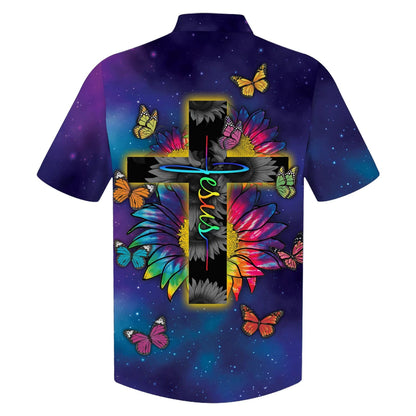Jesus Butterfly Sunflower Hawaiian Shirts - Christian Hawaiian Shirt - Jesus Hawaiian Shirts