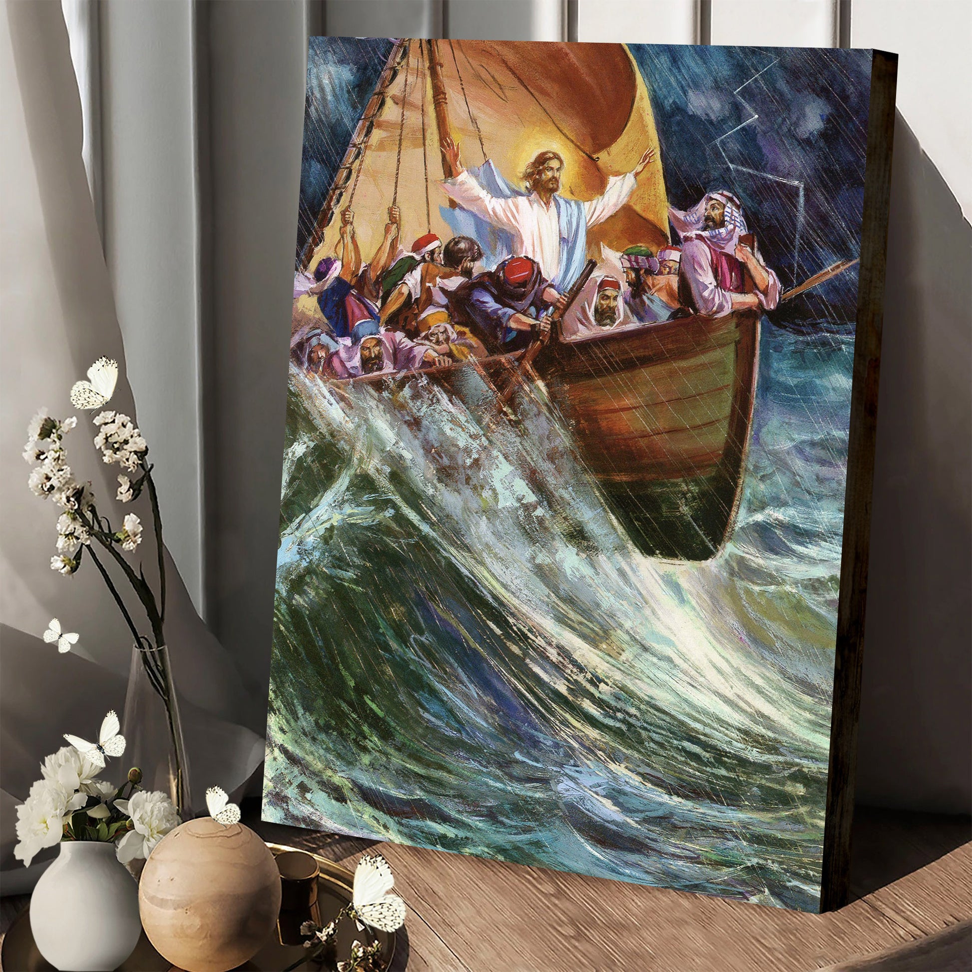 Jesus Calms Sea Catholic Picture - Canvas Pictures - Jesus Canvas Art - Christian Wall Art