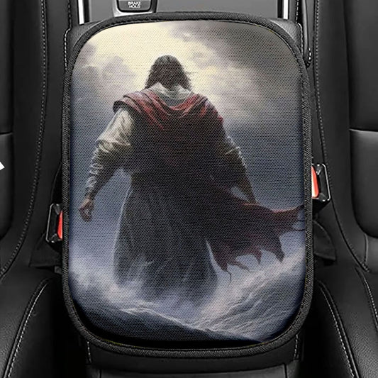 Jesus Calms The Storm Seat Box Cover, Christian Car Center Console Cover, Jesus Car Interior Accessories