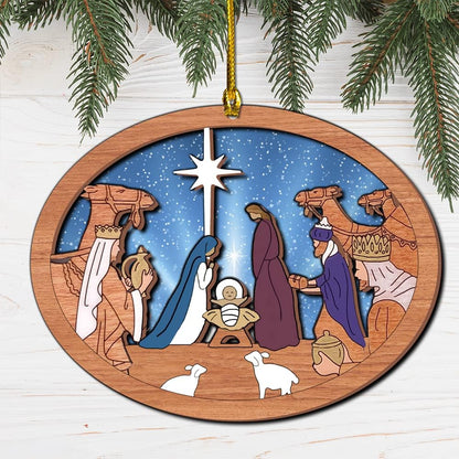 Jesus Camel Nativity Scene with Stand Wood Layered Ornaments - Christmas Tree Ornament