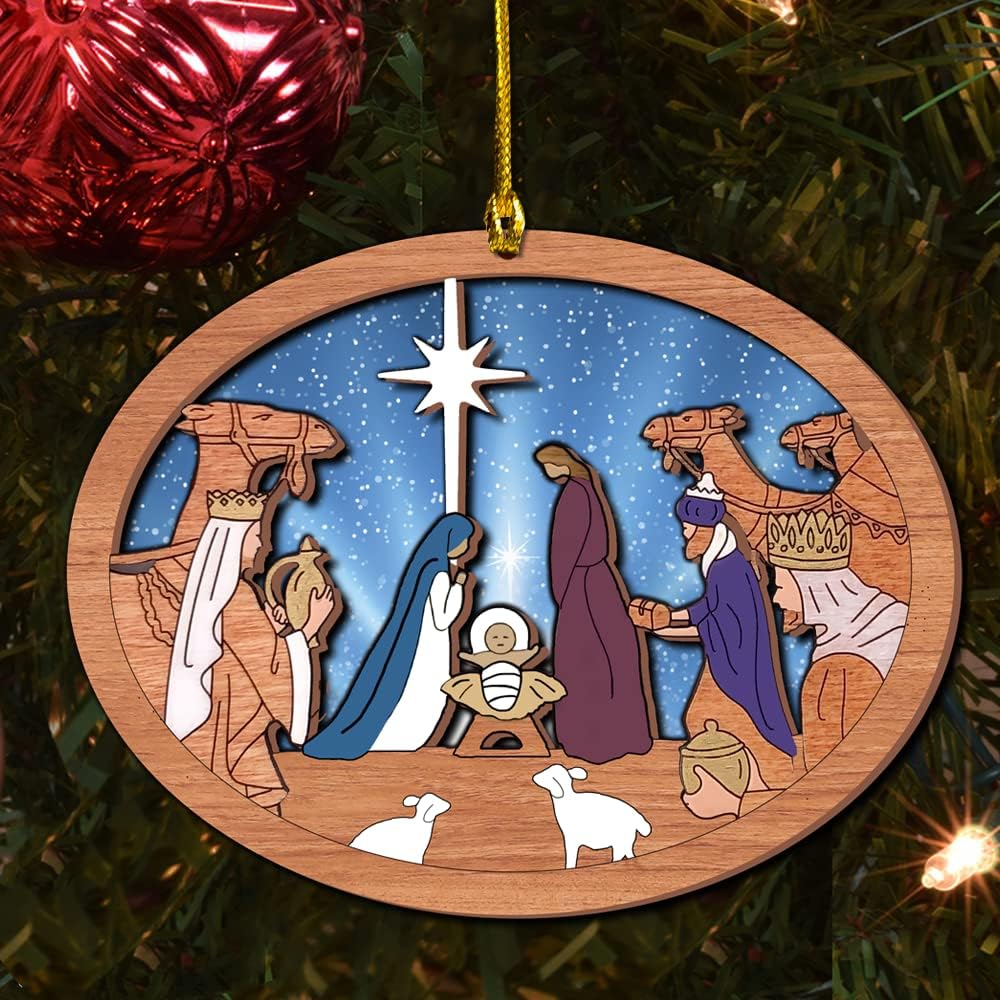 Jesus Camel Nativity Scene with Stand Wood Layered Ornaments - Christmas Tree Ornament