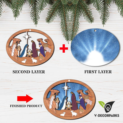 Jesus Camel Nativity Scene with Stand Wood Layered Ornaments - Christmas Tree Ornament