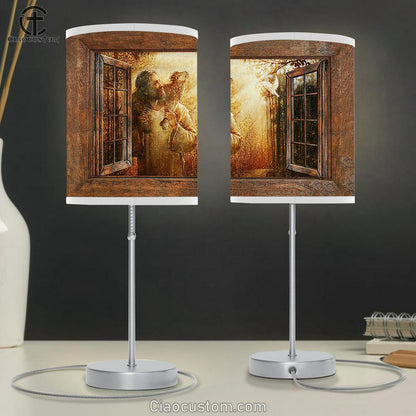 Jesus Carry The Lamb And The Dove Table Lamp Art - Christian Lamp Art Decor - Bible Verse Table Lamp