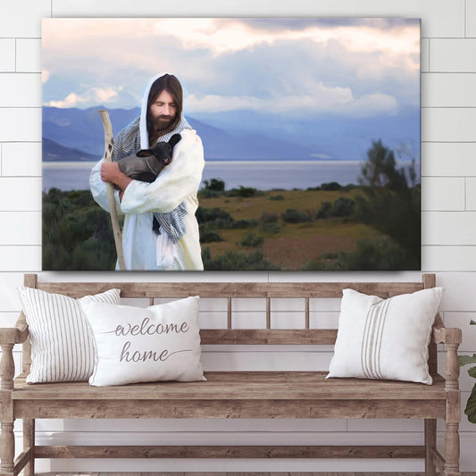 Jesus Carrying A Black Lamb Canvas Art - Jesus Christ Pictures - Jesus Wall Art - Christian Wall Decor