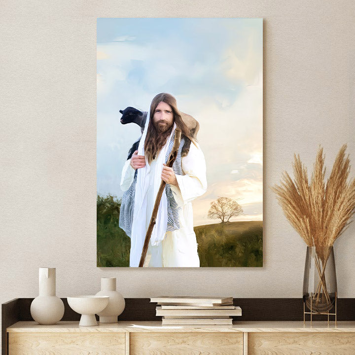 Jesus Carrying Lamb Canvas Pictures - Jesus Christ Art - Christian Canvas Wall Art