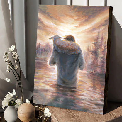 Jesus Carrying Lamb On Shoulders Through Water Canvas Pictures - Jesus Canvas Painting - Christian Canvas Prints