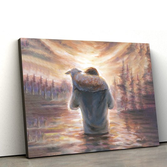 Jesus Carrying Lamb On Shoulders Through Water Canvas Posters - Jesus Canvas Pictures - Christian Canvas Art