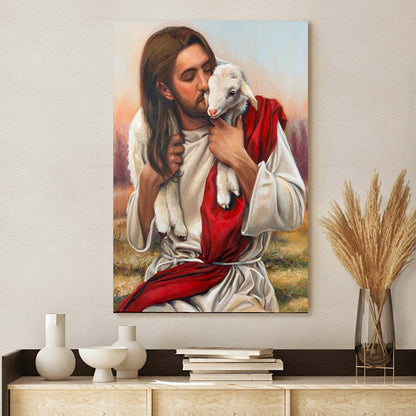 Jesus Carrying Sheep On Shoulders Canvas Prints - Jesus Christ Art - Christian Canvas Wall Decor