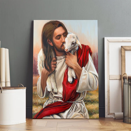 Jesus Carrying Sheep On Shoulders Canvas Prints - Jesus Christ Art - Christian Canvas Wall Decor