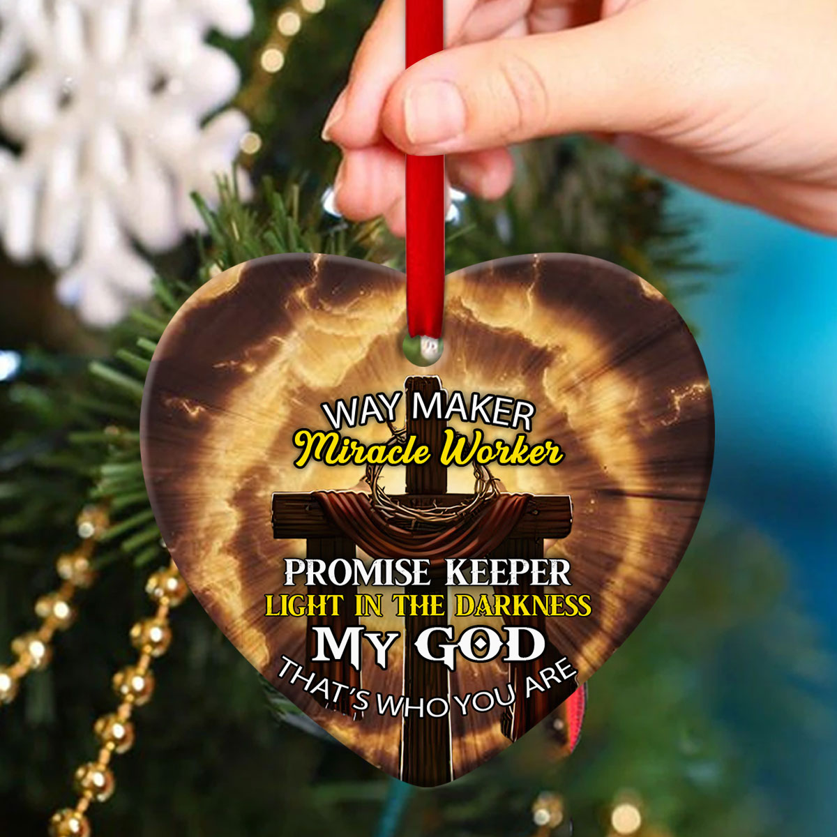 Jesus Ceramic Heart Ornament - Way Maker And Miracle Worker - Ornaments Hanging Gift - Nativity Ornaments