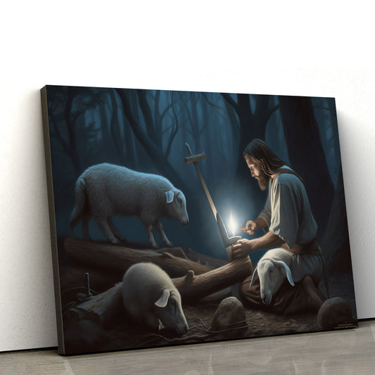 Jesus Chopping Wood With A Lamp In His Hand - Canvas Picture - Jesus Christ Canvas - Christian Wall Art