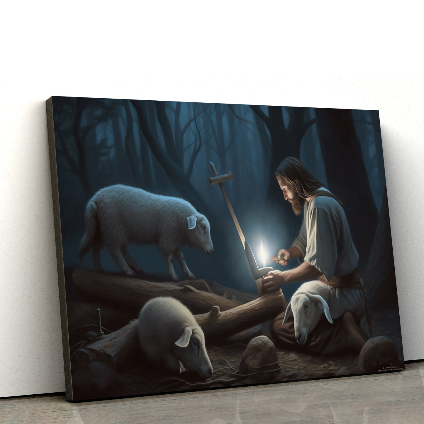 Jesus Chopping Wood With A Lamp In His Hand - Canvas Pictures - Jesus Christ Canvas - Christian Wall Art