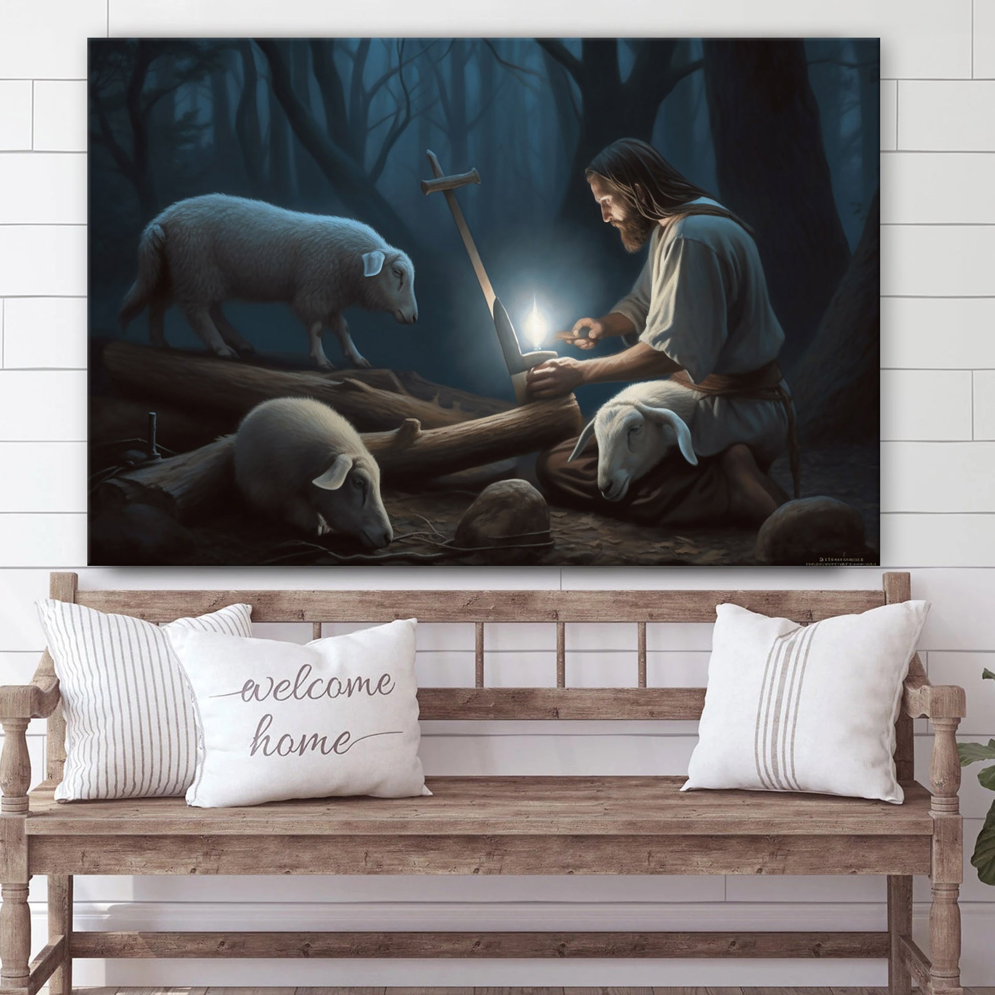 Jesus Chopping Wood With A Lamp In His Hand - Canvas Pictures - Jesus Christ Canvas - Christian Wall Art