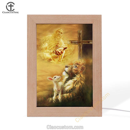 Jesus Christ - Lamb Of God & Lion Of Judah Frame Lamp Prints - Bible Verse Wooden Lamp - Scripture Night Light