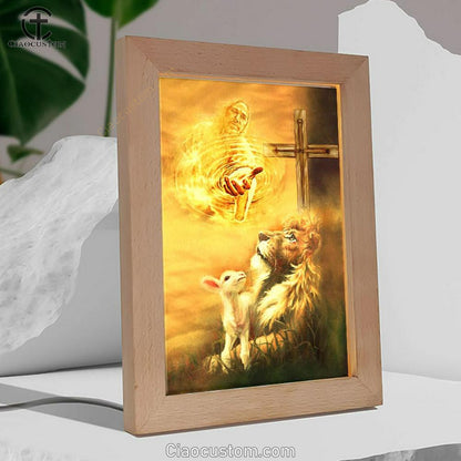 Jesus Christ - Lamb Of God & Lion Of Judah Frame Lamp Prints - Bible Verse Wooden Lamp - Scripture Night Light