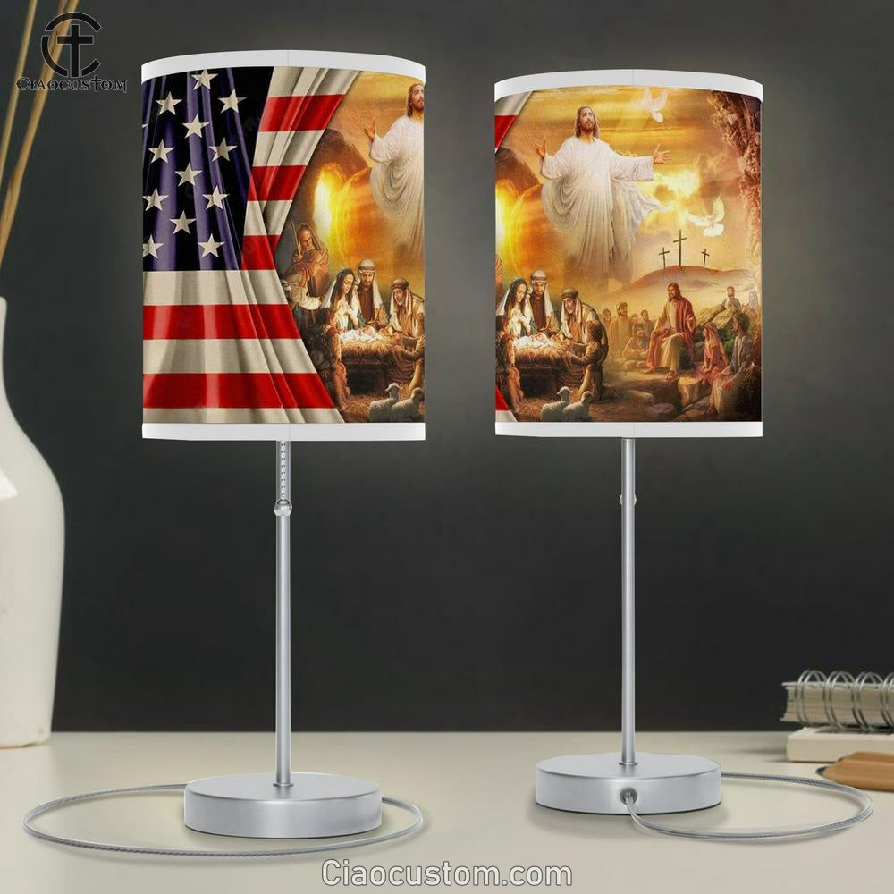 Jesus Christ American Flag Birth Of Jesus Table Lamp