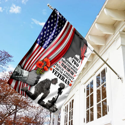 Jesus Christ And American Veteran House Flags - Christian Garden Flags - Outdoor Christian Flag