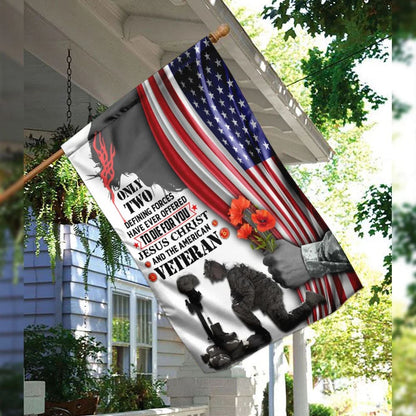 Jesus Christ And American Veteran House Flags - Christian Garden Flags - Outdoor Christian Flag