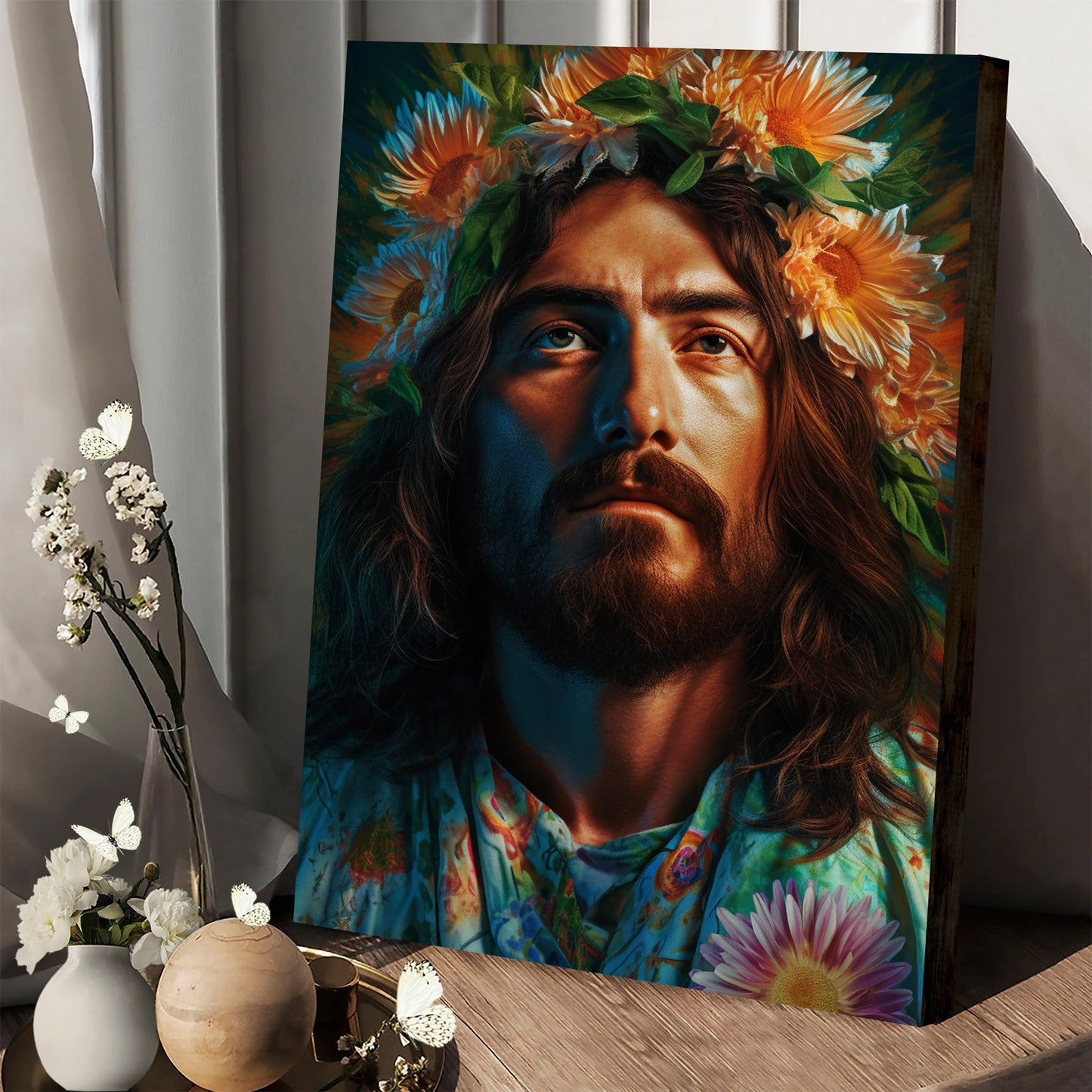 Jesus Christ And Flower - Canvas Picture - Jesus Christ Canvas - Christian Wall Art