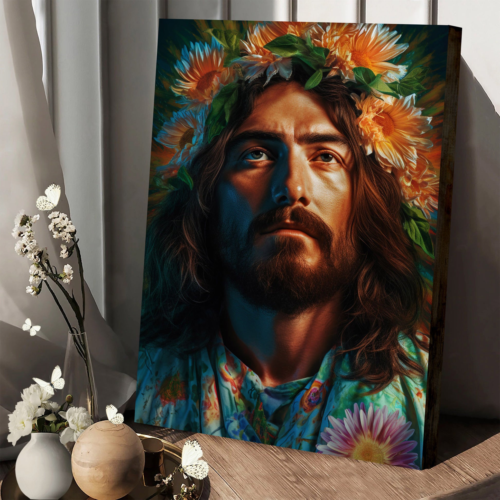 Jesus Christ And Flower - Canvas Picture - Jesus Christ Canvas - Christian Wall Art
